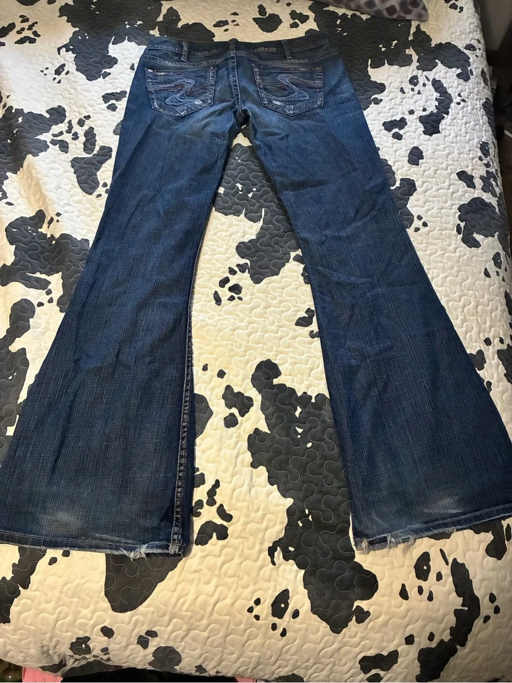 Silver Jeans Dark Blue Flare Distressed Denim